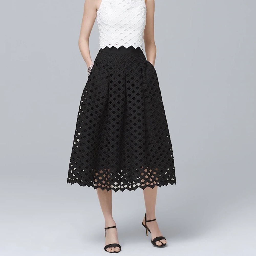 LATTICE BLACK FULL MIDI SKIRT